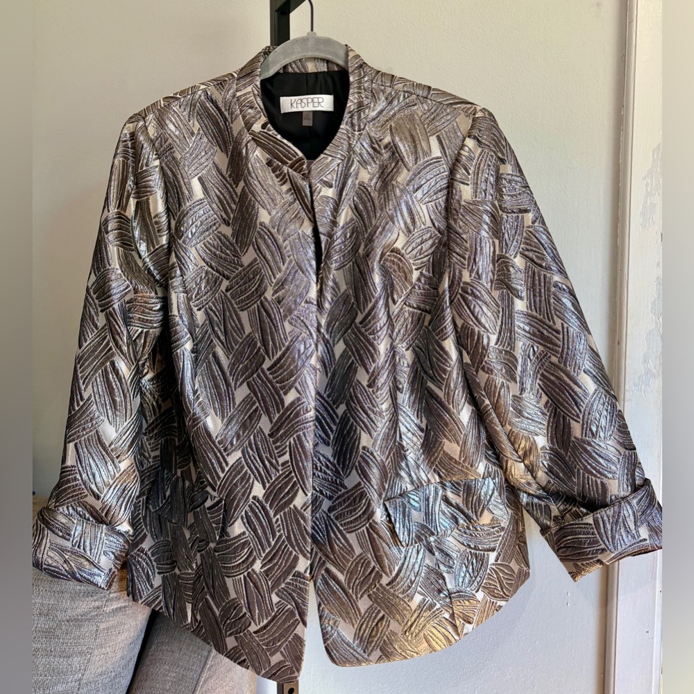 Kasper‎ Metallic Jacquard Textured Blazer Jacket